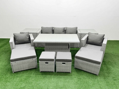 Fimous 10 PCs Rising Dining Table Set Rattan Furniture Set with 3 ...