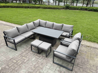 Fimous 10 Piece L-shaped 11-Seater Aluminium Outdoor Dining Set with ...