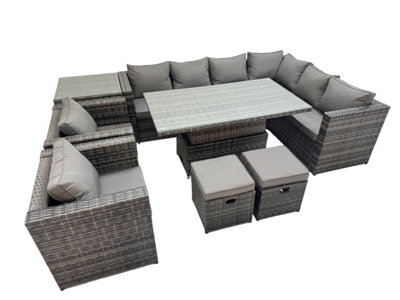 Fimous 10 Seater Rattan Height Adjustable Rising Lifting Table Sets ...