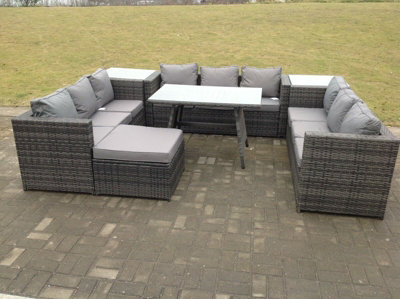 Fimous 10 Seater U Shape Rattan Sofa Set Outdoor Garden Furniture Patio ...