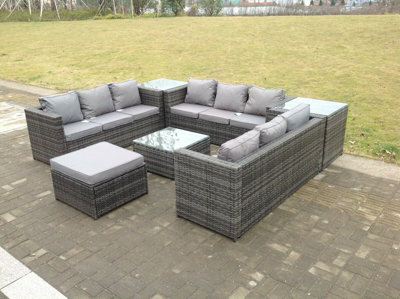 Fimous 10 Seater U Shape Rattan Sofa Set Outdoor Garden Furniture