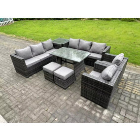 Fimous 10 Seater Wicker PE Rattan Outdoor Furniture Lounge Sofa Garden Dining Set with Dining Table Side Table