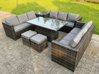 Fimous 11 Seater Outdoor Rattan Sofa Set Lounge Adjustable Rising