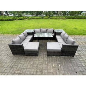 Fimous 11 Seater Wicker PE Rattan Outdoor Furniture Lounge Sofa Garden Dining Set with Dining Table Side Table