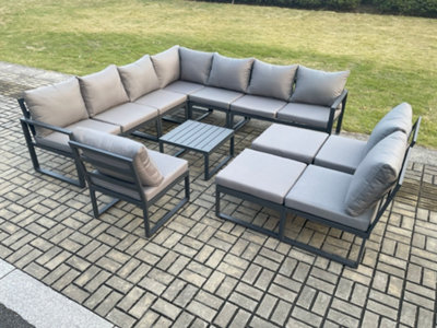 Fimous 12 Seater Outdoor Aluminium Garden Furniture Set Corner Lounge Sofa Set with Coffee Table