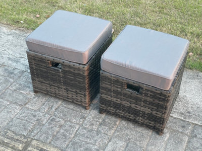 Fimous 2 Pcs PE Rattan Fully Assembled Small Footstool Outdoor Garden Furniture Patio Furniture Dark Grey Mixed
