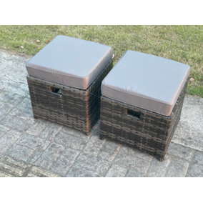 Fimous 2 Pcs PE Rattan Fully Assembled Small Footstool Outdoor Garden Furniture Patio Furniture Dark Grey Mixed