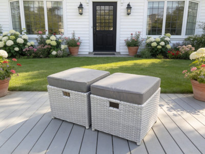 Fimous 2 Pcs PE Rattan Fully Assembled Small Footstool Outdoor Garden ...