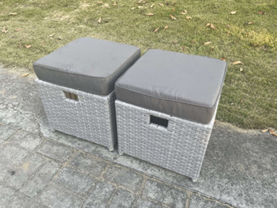 Fimous 2 Pcs PE Rattan Fully Assembled Small Footstool Outdoor Garden Furniture Patio Furniture Light Grey Mixed