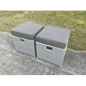 Fimous 2 Pcs PE Rattan Fully Assembled Small Footstool Outdoor Garden Furniture Patio Furniture Light Grey Mixed