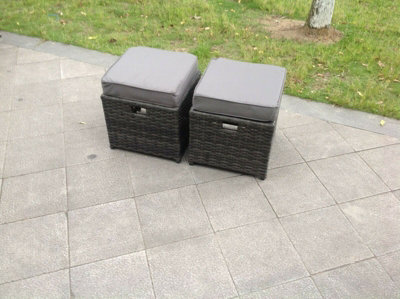 Fimous 2 Pcs Rattan Small Footstool Outdoor Garden Furniture Patio Furniture Dark Grey Mixed