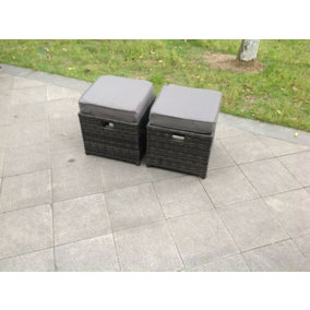 Fimous 2 Pcs Rattan Small Footstool Outdoor Garden Furniture Patio Furniture Dark Grey Mixed