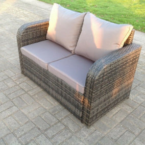 Fimous 2 Seater Curved Arm Rattan Love Sofa Patio Outdoor Garden Furniture With Cushion