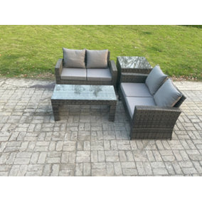 Fimous 4 Pieces Garden Furniture Sets Poly Rattan Outdoor Patio Furniture PE Wicker Furniture Set with Loveseat and Table
