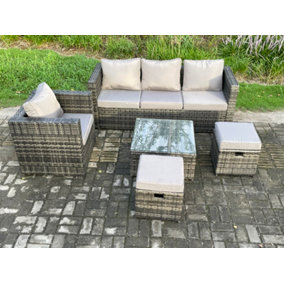 Fimous 5 PCS Outdoor Lounge Sofa Set Wicker PE Rattan Garden Furniture Set with Armchair Squar Coffee Table
