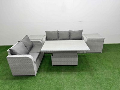 Fimous 5 Seater PE Rattan Wicker Garden Furniture Conservatory Sofa Set Adjustable Lifting Table 2 Side Table