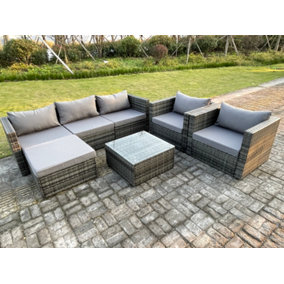 Fimous 6 Seat Modular Rattan Garden Furniture Coffee Table Footstool Chairs Outdoor