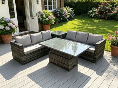 Fimous 6 Seater PE Rattan Corner Sofa Set Rising Adjustable Dining ...
