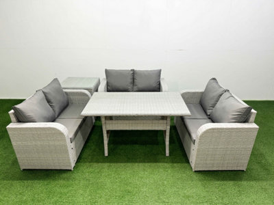 Fimous 6 Seater PE Wicker Rattan Furniture Sofa Sets Rectangular Dining ...