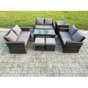 Fimous 7 PCS Outdoor Lounge Sofa Set Wicker PE Rattan Garden Furniture Set with Coffee Table Double Seater Sofa Side Table