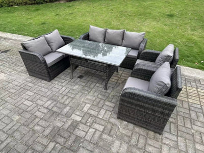 Fimous 7 Seater Dark Grey PE Rattan Garden Furniture Set Reclining ...