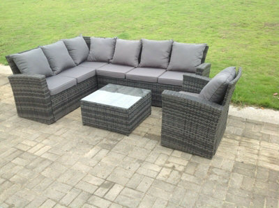 Fimous 7 Seater High Back Dark Grey Mixed Pe Rattan Corner Sofa Set ...