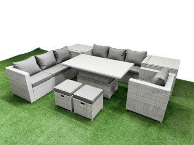 Fimous 8 PCs Rising Dining Table Set Rattan Furniture Set with 3 Seater ...