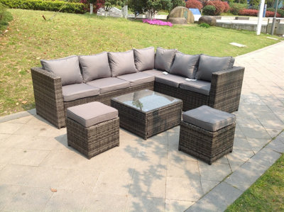 Fimous 8 Seater Grey Rattan Corner Sofa Set Coffee Table Garden