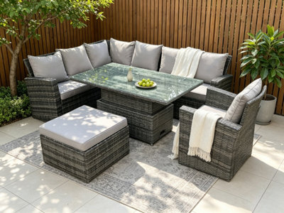 Fimous 8 Seater High Back Rattan Adjustable Rising Lifting Dining Table ...
