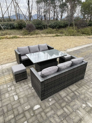 Rattan sofa set discount with rising table