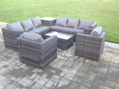 Fimous 8 Seater PE Wicker Outdoor Rattan Garden Furniture Sets Lounge Chair 2 Coffee Table