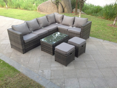 Fimous 8 Seater Rattan Corner Sofa Set Coffee Table Stool Garden Furniture Outdoor