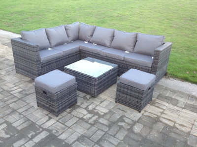 Fimous 8 Seater Rattan Corner Sofa Set With Square Coffee Table Footstools