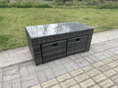 Fimous 8 Seater Rattan Corner Sofa Set With Square Side Table And Oblong Rectangular Coffee Tea Table 2 Stools Dark Grey Mixed