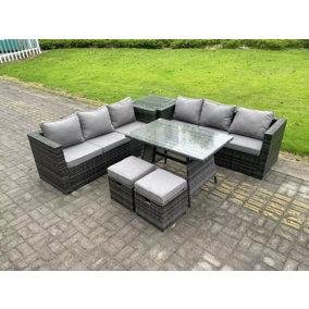 Fimous 8 Seater Wicker PE Rattan Garden Dining Set Outdoor Furniture Sofa with Side Table Dining Table Stools