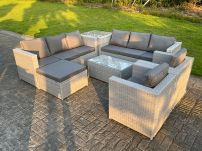 Fimous 9 Seater Light Grey Outdoor PE Rattan Garden Furniture Set Sofa ...