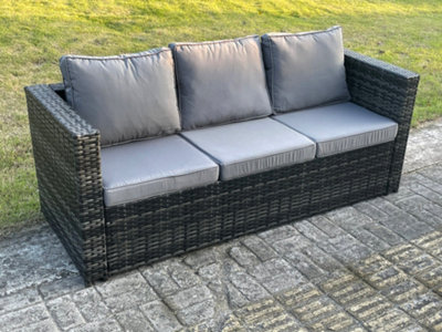 Fimous 9 Seater Rattan Corner Sofa Lounge Sofa Set With Rectangular Coffee Table 2 Stool Dark Grey Mixed Right Hand