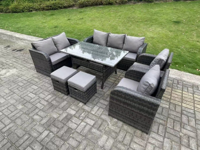 Fimous 9 Seater Rattan Garden Furniture Set Reclining Chair Love Seat 3 ...