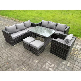 Fimous 9 Seater Wicker PE Rattan Garden Dining Set Outdoor Furniture Sofa with Patio Dining Table Armchair