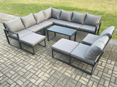 Fimous Aluminium 11 Seater Patio Outdoor Garden Furniture Lounge Corner Sofa Set with Coffee Table with 2 Big Footstools