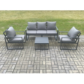 Fimous Aluminium Outdoor Garden Furniture Set Lounge Sofa 2 PC Chairs Square Coffee Table Sets Dark Grey