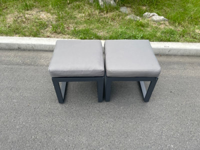 Fimous Aluminum 2 PC Small Footstool Outdoor Garden Furniture With Seat Cushion Patio Furniture Dark Grey