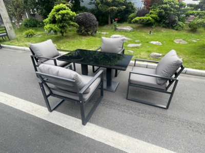 Fimous Aluminum Garden Furniture Dining Set Adjustable Rising Lifting Table And Chairs Patio Outdoor 4 Seat