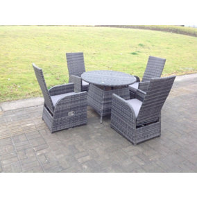 Fimous Dark Grey Mixed Outdoor Wicker Rattan Garden Furniture Reclining Chair And Table Dining Sets 4 Seater Round Table