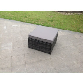Fimous Dark Grey Mixed Rattan Footstool Patio Outdoor Garden Furniture With Thick Dark Grey Cushion