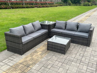 Fimous Dark Grey Outdoor Rattan Garden Furniture Corner Sofa Set With 2 Coffee Side Table