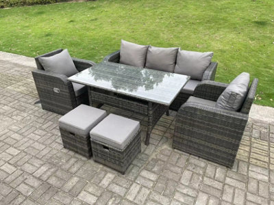 Fimous Dark Grey PE Rattan Garden Furniture Set 3 Seater Lounge Sofa ...