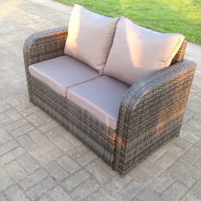 Fimous Dark Grey Pe Wicker Rattan Garden Furniture Set Love Sofa