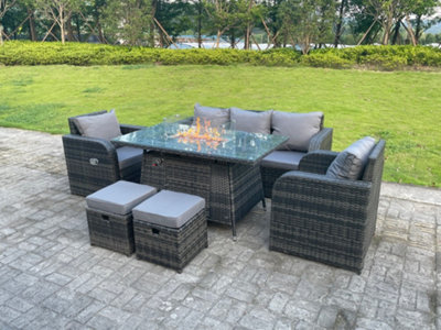 Fimous Dark Mixed Grey Rattan Outdoor Garden Furniture Gas Fire Pit ...