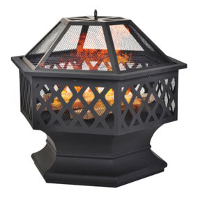 Fimous Fire Pit for Garden and Patio,Upgrade Black Steel Garden Heater Burner,Includes BBQ Grill Spark Guard Poker